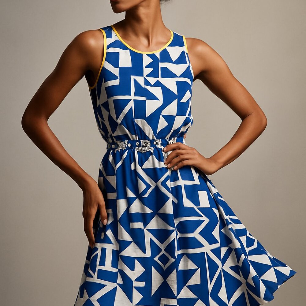 Romeo & Juliet Couture Blue & White Geometric Print Dress – {Juniors L}